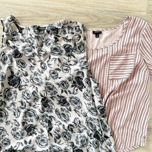 Torrid Lot of 2 Shirts 1X Pink & Black Floral Tank & Stripe Short Sleeve